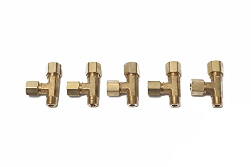 LTWFITTING Messing Fittings Aussen 1/4" x Aussen 1/4" x 1/8" NPT Aussengewinde T-Stück Quetschverschraubung mit einseitigem Assengewinde NPT (5 Stücke) von LTWFITTING