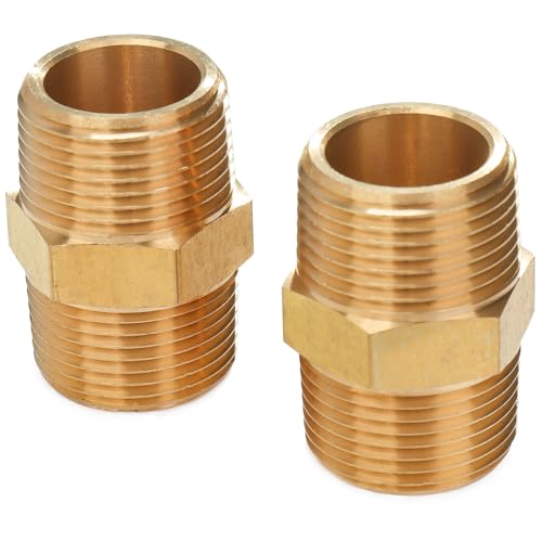 LTWFITTING Messing Rohr Sechskant Nippel Fitting 3/4 Zoll AG BSPT Luft Kraftstoff Wasser (2 Stück) von LTWFITTING