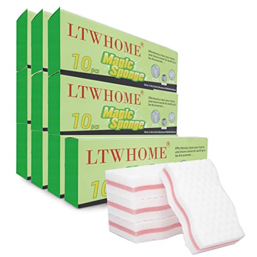 LTWHOME Netter rosafarbener Zwischenschicht magischer Reinigungs-Wellen Art Schwamm Melamin Schaum mit hoher Dichte 10 x 6 x 2.5cm (Packung mit 100) von LTWHOME