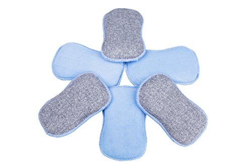 LTWHOME Zweiseitig Spülschwamm und Scheuerlappen aus Microfaser 2 in 1 Dual Action Scheuerschwamm 16.5 x 10 x 2 cm(Packung mit 6) von LTWHOME