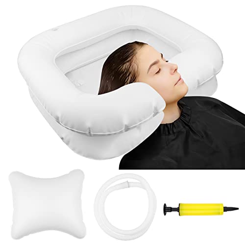 Aufblasbares Haarwaschbecken Für Bettlägerige,Haare Waschen Für Bettlägerige, Tragbares Aufblasbar Mobiles Waschbecken mit Kleines Kissen Ablaufschlauch, Friseur Shampoo Becken - 60 * 55 * 22cm Weiß von LTZGO