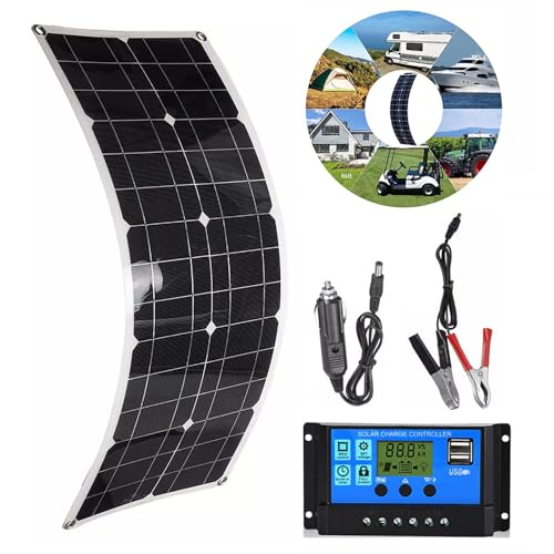 LTdlhFk 100 W 18 V Flexibles Solarpanel, Tragbares Faltbares Solarpanel-Set Mit Controller Und Positionierungslöchern Für Camping, Elektronik, Wohnmobil, Wohnwagen,1x100W-40Acontroller von LTdlhFk