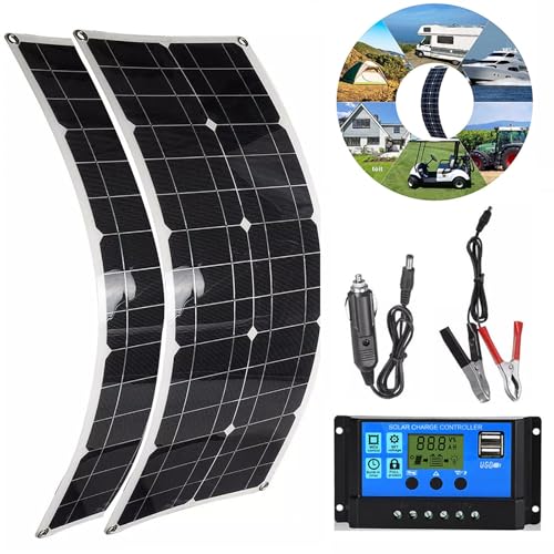 LTdlhFk 100 W 18 V Flexibles Solarpanel, Tragbares Faltbares Solarpanel-Set Mit Controller Und Positionierungslöchern Für Camping, Elektronik, Wohnmobil, Wohnwagen,2x100W-40Acontroller von LTdlhFk