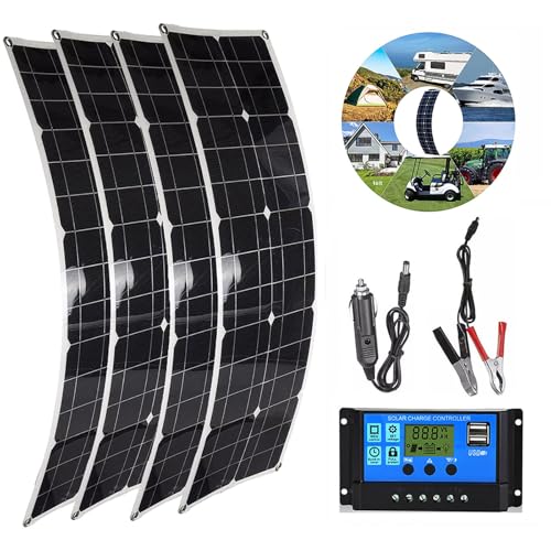 LTdlhFk 100 W 18 V Flexibles Solarpanel, Tragbares Faltbares Solarpanel-Set Mit Controller Und Positionierungslöchern Für Camping, Elektronik, Wohnmobil, Wohnwagen,4x100W-30Acontroller von LTdlhFk