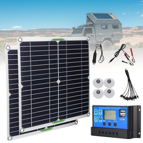 LTdlhFk 200-W-Usb-Solarpanel (28 X 28 cm) – 20 A/30 A/60 A-Controller + 5-In-1-Ladeleitung, Tragbares SolarladegeräT, Pv-Modulsystem – Boot/Wohnmobil/Kabine/Van/Auto,2Pcs-30A von LTdlhFk