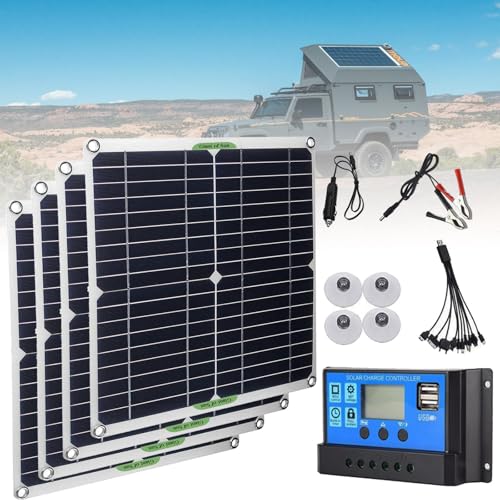 LTdlhFk 200-W-Usb-Solarpanel (28 X 28 cm) – 20 A/30 A/60 A-Controller + 5-In-1-Ladeleitung, Tragbares SolarladegeräT, Pv-Modulsystem – Boot/Wohnmobil/Kabine/Van/Auto,4Pcs-60A von LTdlhFk