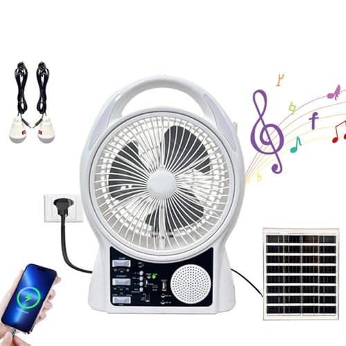 LTdlhFk Solarbetriebener Tragbarer Ventilator Mit LED-Licht, Wiederaufladbarer USB-Campingventilator Mit Solarpanel, Für Reisen Mit Campingzelten Im Freien von LTdlhFk