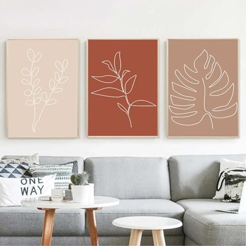 LTjiajuypd Abstrakte Blume im Boho-Stil mit Linienblättern, Poster, Wandkunstdruck, Leinwandgemälde für Wohnzimmer, moderne Wohnkultur, 50 x 70 cm, 3 Stück, rahmenlos von LTjiajuypd