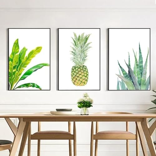 LTjiajuypd Ananas-Kaktusblätter, Pflanze, nordische Poster, Wandkunst, minimalistischer Druck, Leinwandgemälde für Wohnzimmer, moderne Wohnkultur, 35 x 50 cm, 3 Stück, rahmenlos von LTjiajuypd