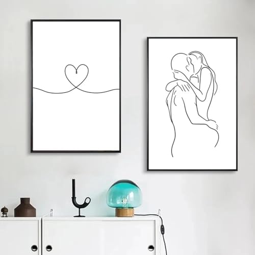 LTjiajuypd Drucke auf Leinwand, Gemälde, Strichzeichnung, Paare lieben es, Hände zu küssen, Poster, Kunstdruck, Bar, Wohnzimmer, Möbeldekor, 60 x 80 cm, 2 Stück, rahmenlos von LTjiajuypd