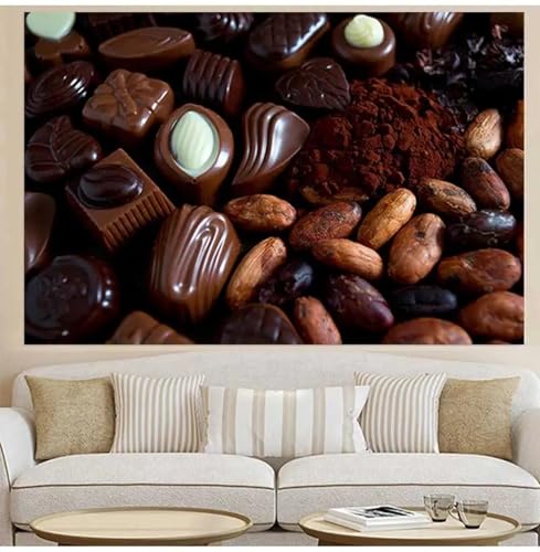 LTjiajuypd Leinwandbild mit Schokoladen-Schokoladenbonbons, Nuss-Poster und -Drucke, Wandkunst für Dessertladen, Café, Wanddekoration, Wohnzimmer, 60 x 90 cm, rahmenlos von LTjiajuypd