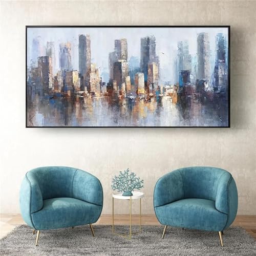 LTjiajuypd Moderne Drucke Ölgemälde Moderne Stadtlandschaft Wandkunst auf Leinwand Nachtansicht Gemälde Dekoration Wohnzimmer Zuhause 40x80cm Rahmenlos von LTjiajuypd