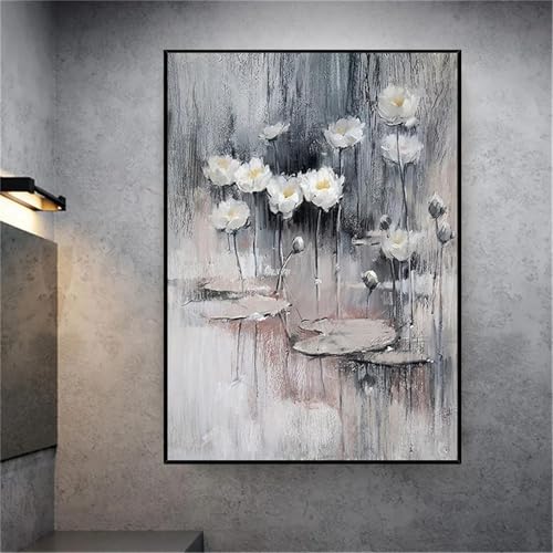 LTjiajuypd Monet Vertikale Drucke Ölgemälde Abstrakte Seerose Grau Leinwandbild Moderne Heimdekoration Gemälde Wandbild 40x55cm Rahmenlos von LTjiajuypd