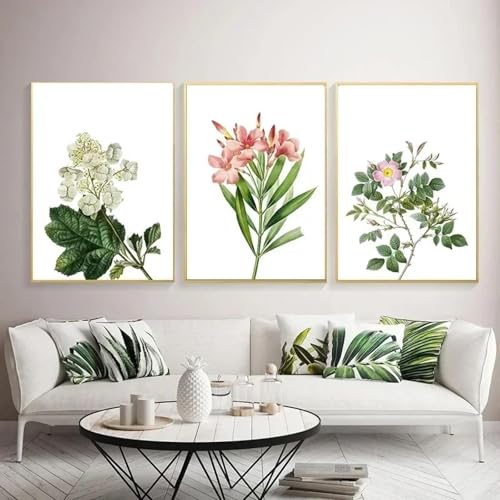 LTjiajuypd Nordische Blume, botanisches minimalistisches Pflanzenblatt-Poster, Wandkunstdruck, Leinwandgemälde für Wohnzimmer, Heimdekoration, 60 x 90 cm, 3 Stück, rahmenlos von LTjiajuypd