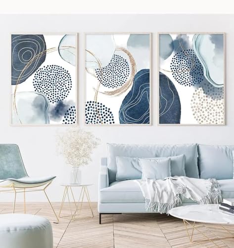 LTjiajuypd Skandinavische abstrakte Wandkunst, Aquarell, Leinwandgemälde, blau-goldene geometrische Formen, Posterdruck, Heimdekoration, Wohnzimmer, 50 x 70 cm, 3 Stück, rahmenlos von LTjiajuypd
