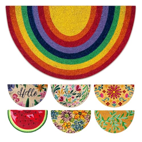 LUA VIKA Fußmatte Kokos halbrund - Regenbogen - 40x70 cm - Fussmatte Aussen und Innen - Fussmatten Haustür - Türmatte Außen - Fußmatten - Kokosmatte Fußmatte von LUA VIKA