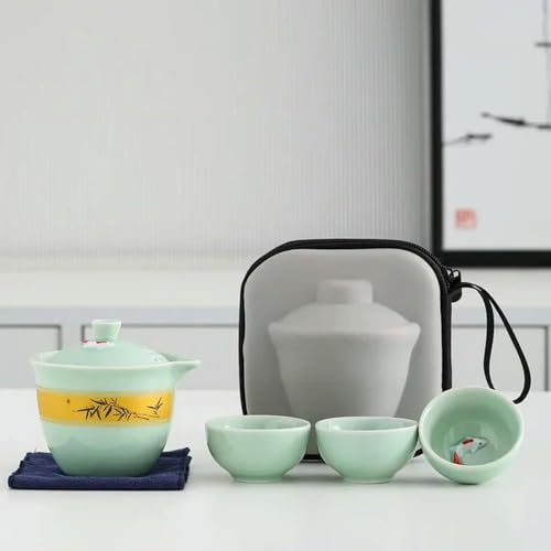 LUAND Tragbares Reise-Teeset für den Außenbereich, eine Kanne mit DREI Tassen Quik Teacups, kleines Geschenkset. Tee-Set Gongfu-Tee-Set von LUAND