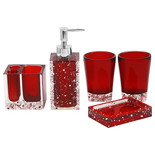 LUANT 5-teiliges Set aus Kunstharz mit Seifenschale, Spender, Zahnbürstenhalter und Becher, Rot von LUANT