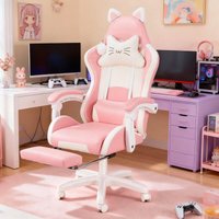 Gaming Stuhl Bürostuhl Ergonomisch mit Kopfstütze und Katzenohren von LUBLUELU