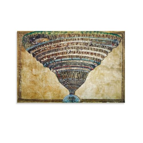 LUBOYANG Sandro Botticelli Kunstposter "Die Karte der Hölle", Dante Die göttliche Komödie (1485), Leinwanddruck, Poster, Wandkunst, dekoratives Gemälde, ungerahmt, 40 x 60 cm von LUBOYANG