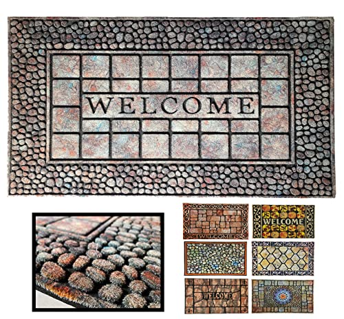 LucaHome Fußmatte für den Eingang, aus Gummi, Texas, 45 x 75 cm, rutschfeste Unterseite, leicht zu reinigen, saugfähig, gepolstert, für Außen- und Innenbereich (Welc Piedra) von LUCA HOME