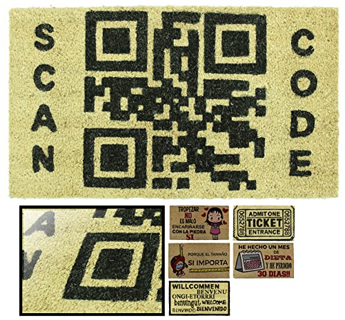 LucaHome Fußmatte aus natürlicher Kokosnuss, 70 x 40 cm, mit Rutschfester Unterseite, lustige Kokosmatte, Scan Code QR, saugfähige Fußmatte für den Eingangsbereich, ideal für Außentür oder Flur von LUCA HOME