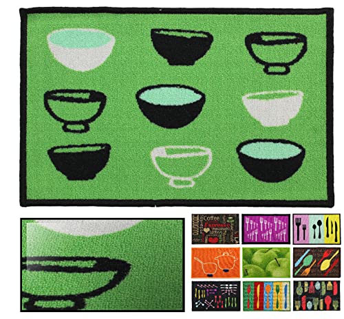 LucaHome Küchenmatte, rutschfest, sehr saugfähig, grüne Tassen, 40 x 60 cm, Fußmatte für den Innenbereich, maschinenwaschbar von LUCA HOME