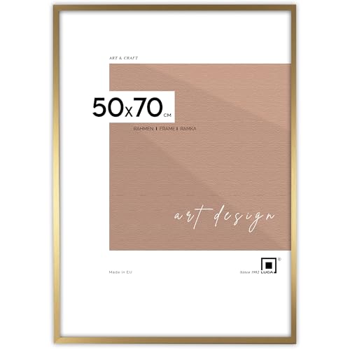 LUCA® Bilderrahmen 50x70 cm, Gold, Picture Frame für Fotos MDF Umweltfreundlichem Rahmen mit Bruchsicheren Plexiglas, Aufhänger und Aufsteller von LUCA