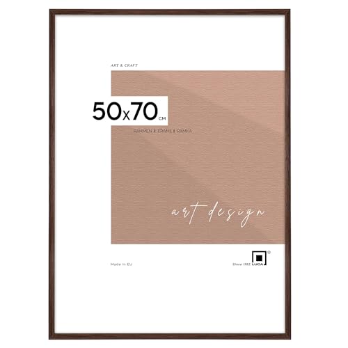 LUCA® Bilderrahmen 50x70 cm Braun MDF Umweltfreundlichem Rahmen mit Bruchsicheren Plexi, Aufhänger und Aufsteller von LUCA
