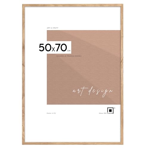 LUCA® Bilderrahmen 50x70 cm Eiche, MDF Umweltfreundlichem Rahmen mit Bruchsicheren Plexi, Aufhänger und Aufsteller von LUCA
