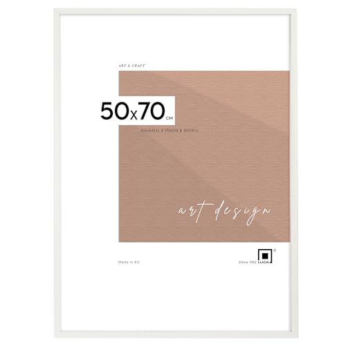 LUCA® Bilderrahmen 50x70 cm Weiß MDF Umweltfreundlichem Rahmen mit Bruchsicheren Plexi, Aufhänger und Aufsteller von LUCA