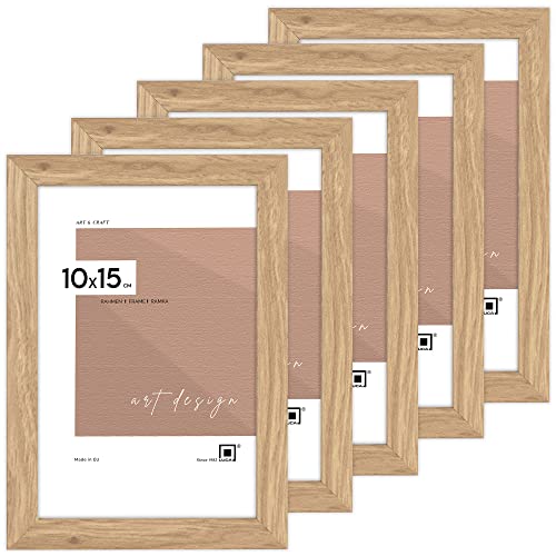 LUCA® Bilderrahmen [SIZE] [COLOR] MDF Umweltfreundlichem Rahmen mit Bruchsicheren Plexi, Aufhänger und Aufsteller (Eiche, 10x15cm / 5x) von LUCA