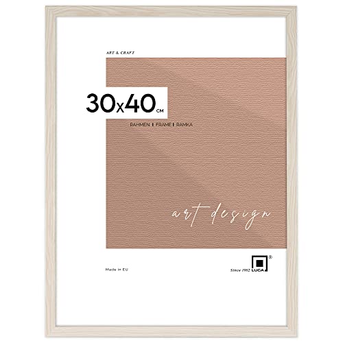LUCA® Bilderrahmen [SIZE] [COLOR] MDF Umweltfreundlichem Rahmen mit Bruchsicheren Plexi, Aufhänger und Aufsteller (Weiß Abrieb, 30x40cm / 1x) von LUCA