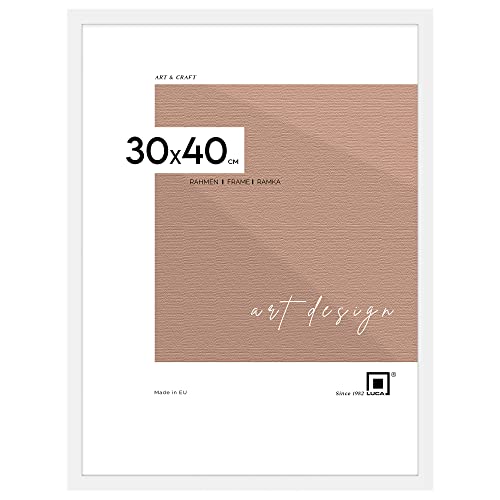 LUCA® Bilderrahmen Weiß, 30x40cm / 1x MDF Umweltfreundlichem Rahmen mit Bruchsicheren Plexi, Aufhänger und Aufsteller von LUCA