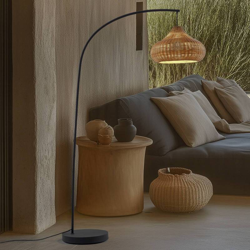 Lucande Außenstehleuchte Taniola, beige, Rattan, 195cm, IP44 von LUCANDE