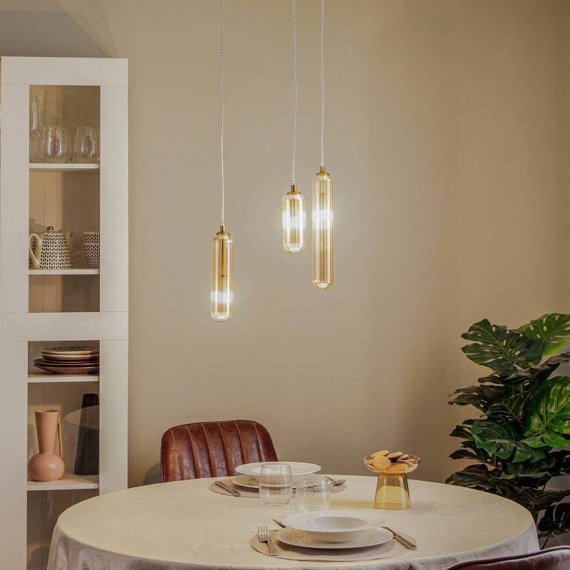 Lucande Freylin Hängeleuchte, 3-flammig, amber, Glas, 38 cm von LUCANDE