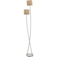 Lucande Juljana Stehlampe, 2-fl., Stoffschirme - taupe, nickel satiniert von LUCANDE