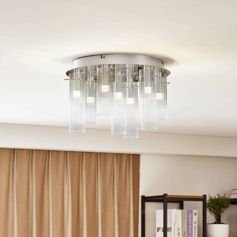 Lucande LED-Deckenleuchte Korvitha, 7-flammig, grau, Glas von LUCANDE