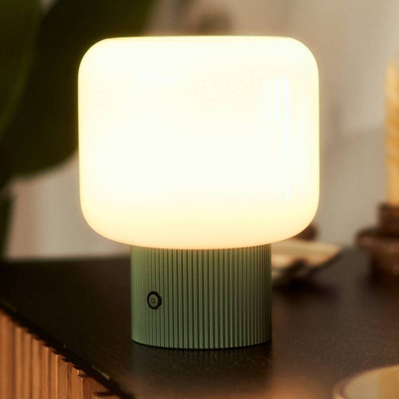 Lucande LED-Akku-Tischleuchte Katrin Palme, grün, Glas von LUCANDE