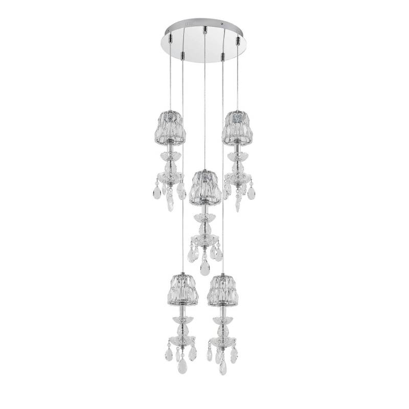 Lucande LED Pendelleuchte Yasanie 9920016 Modern in Transparent aus Kristall 5-flammig Wohnzimmerleuchte von LUCANDE