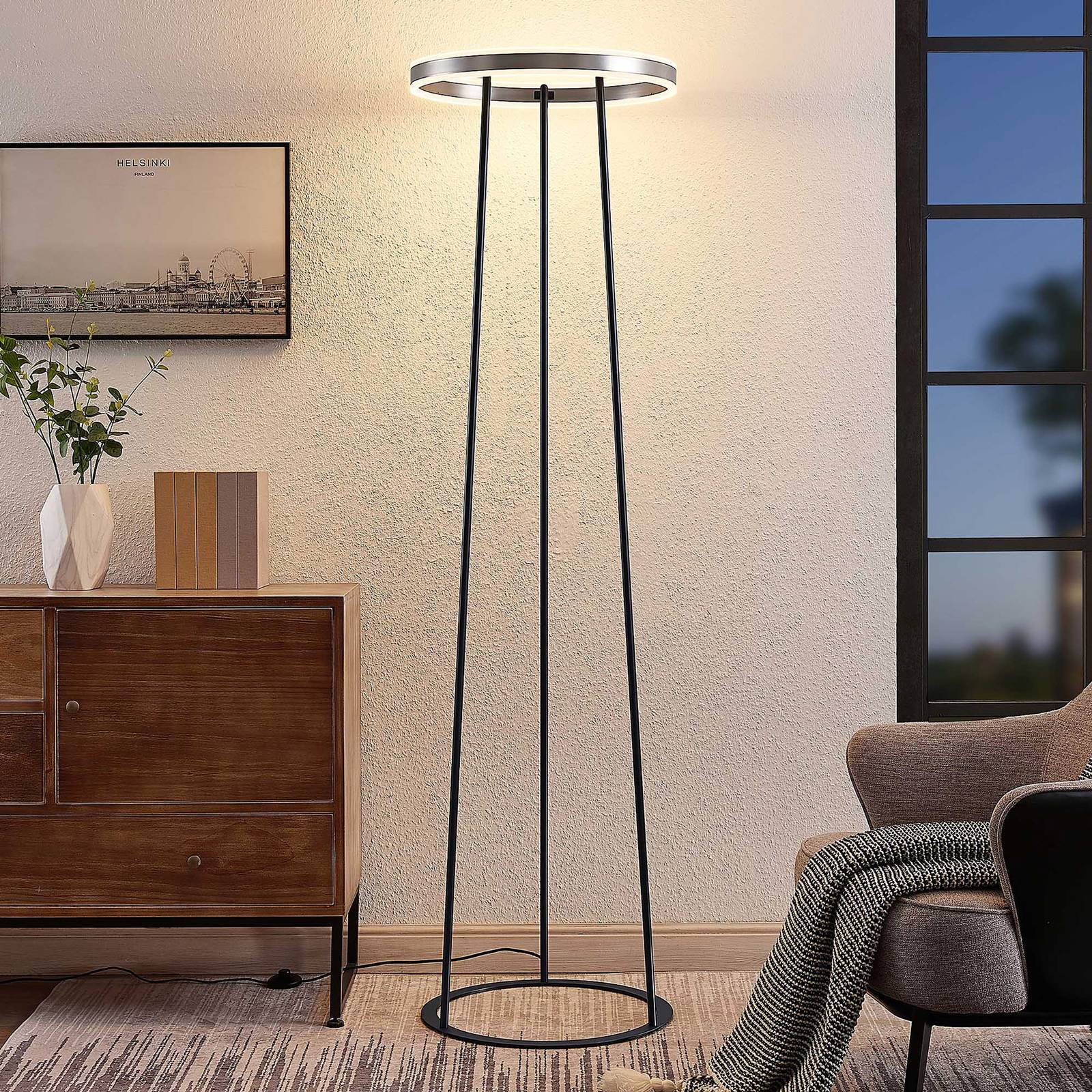 Lucande Seppe LED-Stehleuchte, Ø 50 cm, nickel von LUCANDE