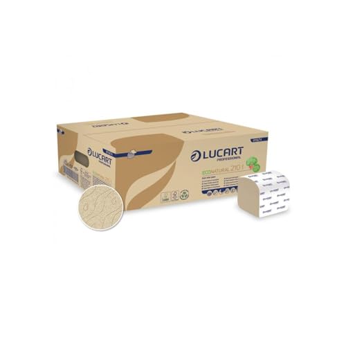Lucart Professional, EcoNatural 210I, Interfolded Toilettenpapier im Faserpack, Ideal für öffentliche Bäder und Büros, 210 Stück pro Packung, 10x21 cm, 40 Packungen von Lucart Professional