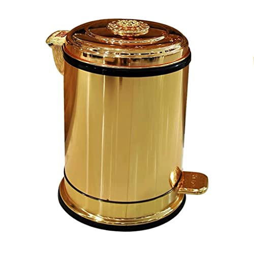 LUCBEI Mülleimer Kosmetikeimer Luxus-Edelstahl-Mülleimer mit Deckel mit Deckel-Haushaltsrunde Pedal-Mülleimer Küchenbad Wohnzimmer Büro Gold Mülltonnen Treteimer Bad Mülleimer Abfalleimer (Size : 6L) von LUCBEI