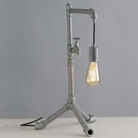 Große Tischlampe AMARCORD in Industrial Wasserrohr Optik, Grau antik von LUCE DESIGN