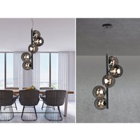 Pendelleuchte neptun 5 flammig in Schwarz mit Rauchglas Kugeln lang, Höhe 183cm von LUCE AMBIENTE DESIGN