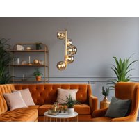 Pendelleuchte neptun 5-flammig in Messing mit Amber Glaskugeln lang, Höhe 183cm von LUCE AMBIENTE DESIGN