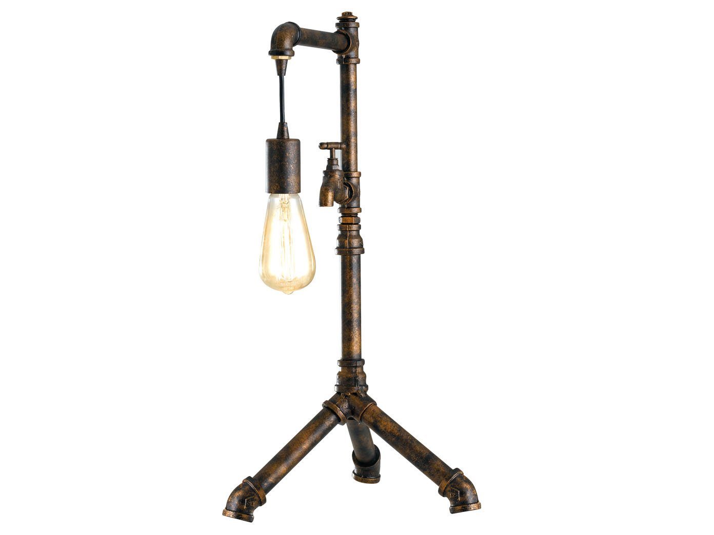 LUCE Design LED Tischleuchte, LED wechselbar, warmweiß, groß-e ausgefallen-e Industrial Rohr Lampe in Rost-optik, H: 61cm von LUCE Design