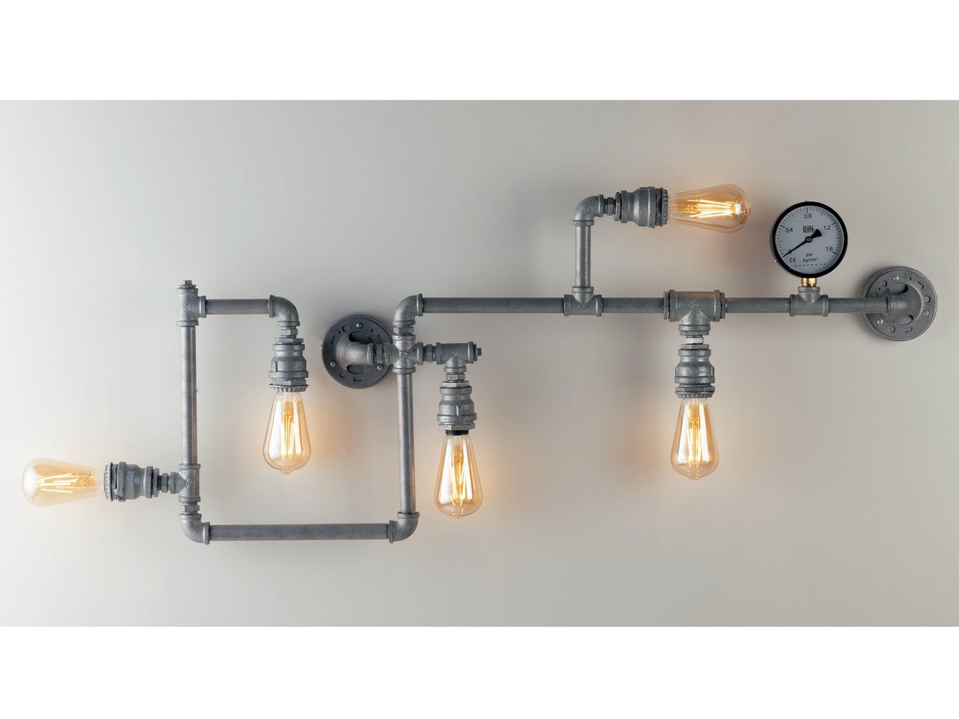 LUCE Design LED Wandleuchte, LED wechselbar, warmweiß, innen, ausgefallene Treppenhaus Industrial Rohr Lampe flach Grau 114cm von LUCE Design