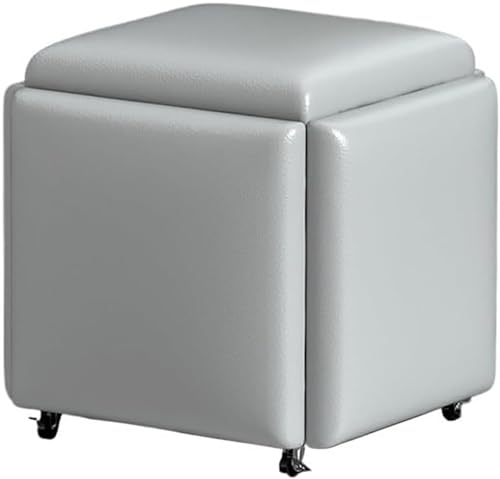 LUCEAE Stapelbarer Sofa-Stuhl-Hocker, in 1 PU-Leder-Sofa-Stuhl-Hocker, 18in Sitzwürfel mit Schwenkrollen stapelbar, Ankleide-Stuhl für Wohnzimmer-Schlafzimmer (Color : B) von LUCEAE
