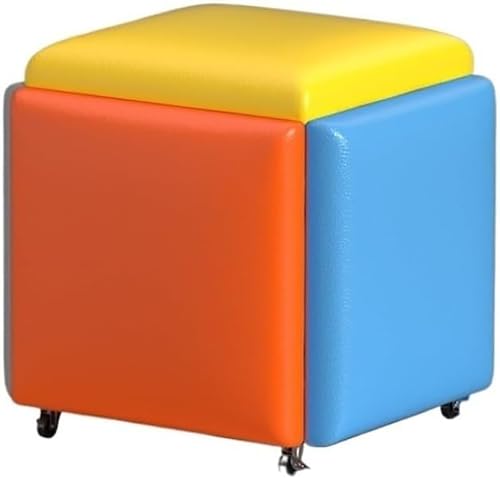 LUCEAE Stapelbarer Sofa-Stuhl-Hocker, in 1 PU-Leder-Sofa-Stuhl-Hocker, 18in Sitzwürfel mit Schwenkrollen stapelbar, Ankleide-Stuhl für Wohnzimmer-Schlafzimmer (Color : D) von LUCEAE